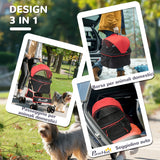 easycomfort easycomfort passeggino per cani convertibile con 2 guinzagli e cuscino in acciaio e poliestere 82x49 5x98 cm rosso e nero