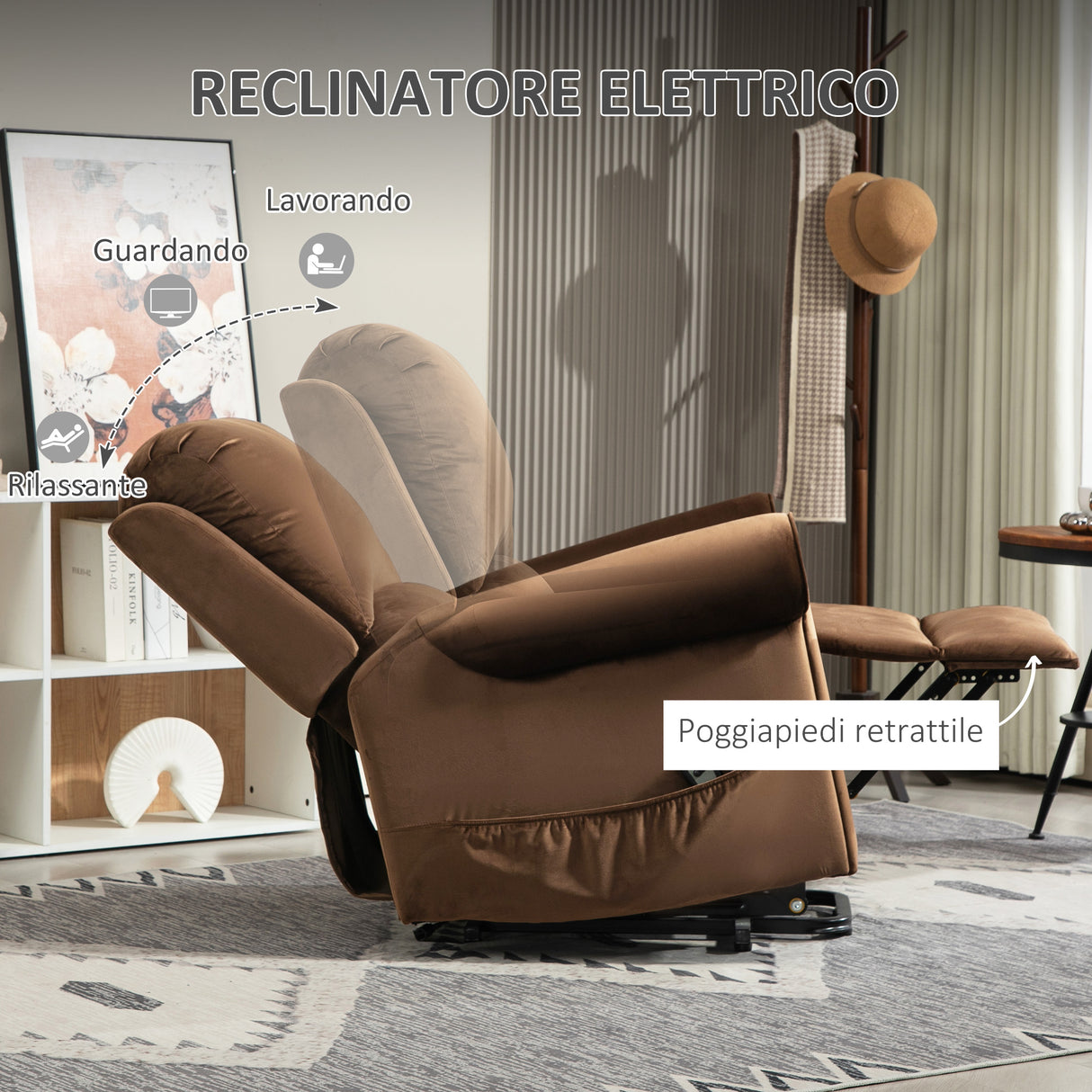 easycomfort easycomfort poltrona alzapersona reclinabile a 135 e massaggiante con telecomando 88x92x106 cm marrone scuro