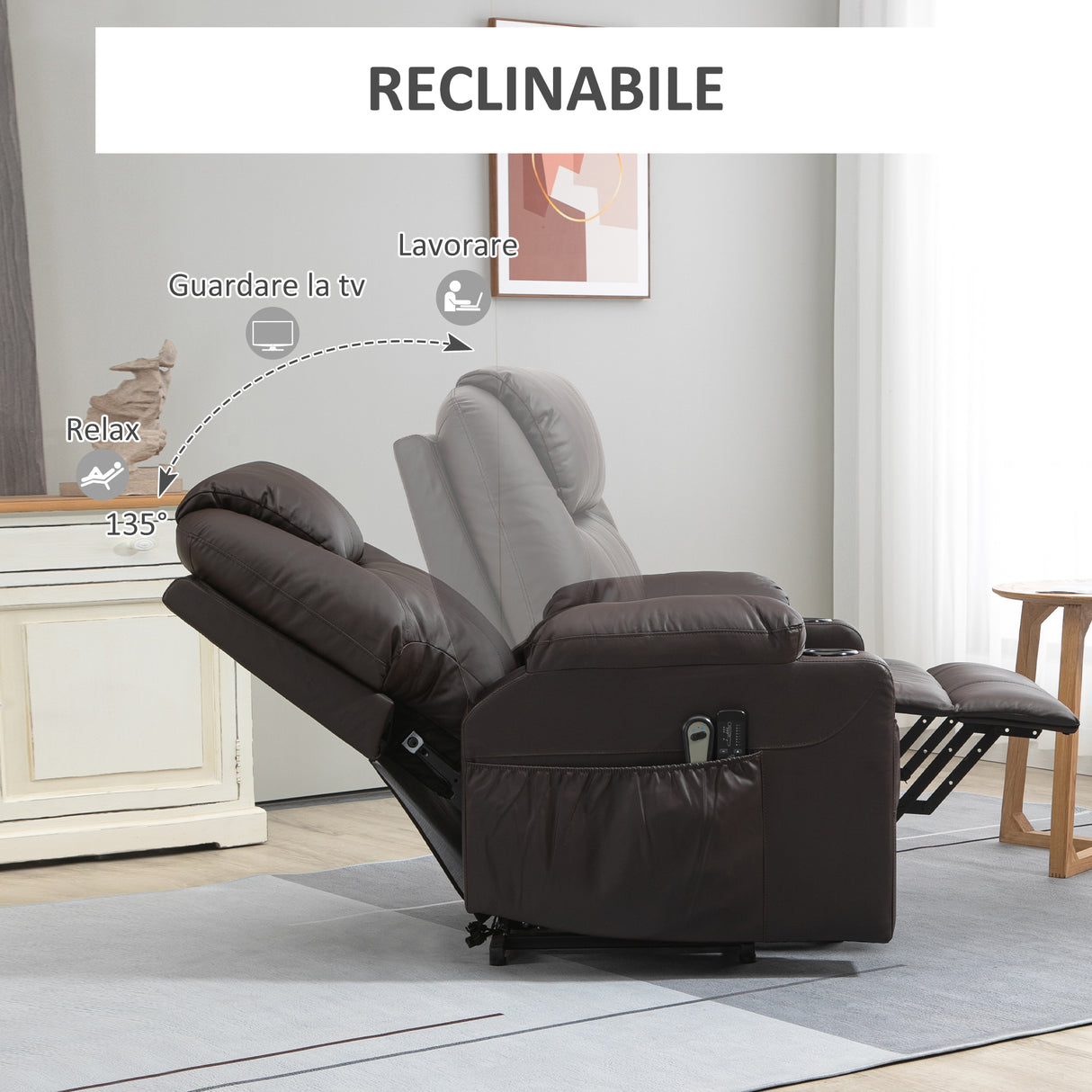 easycomfort easycomfort poltrona alzapersona reclinabile fino a 135 con portabicchieri telecomando e poggiapiedi 88x92x106 cm marrone