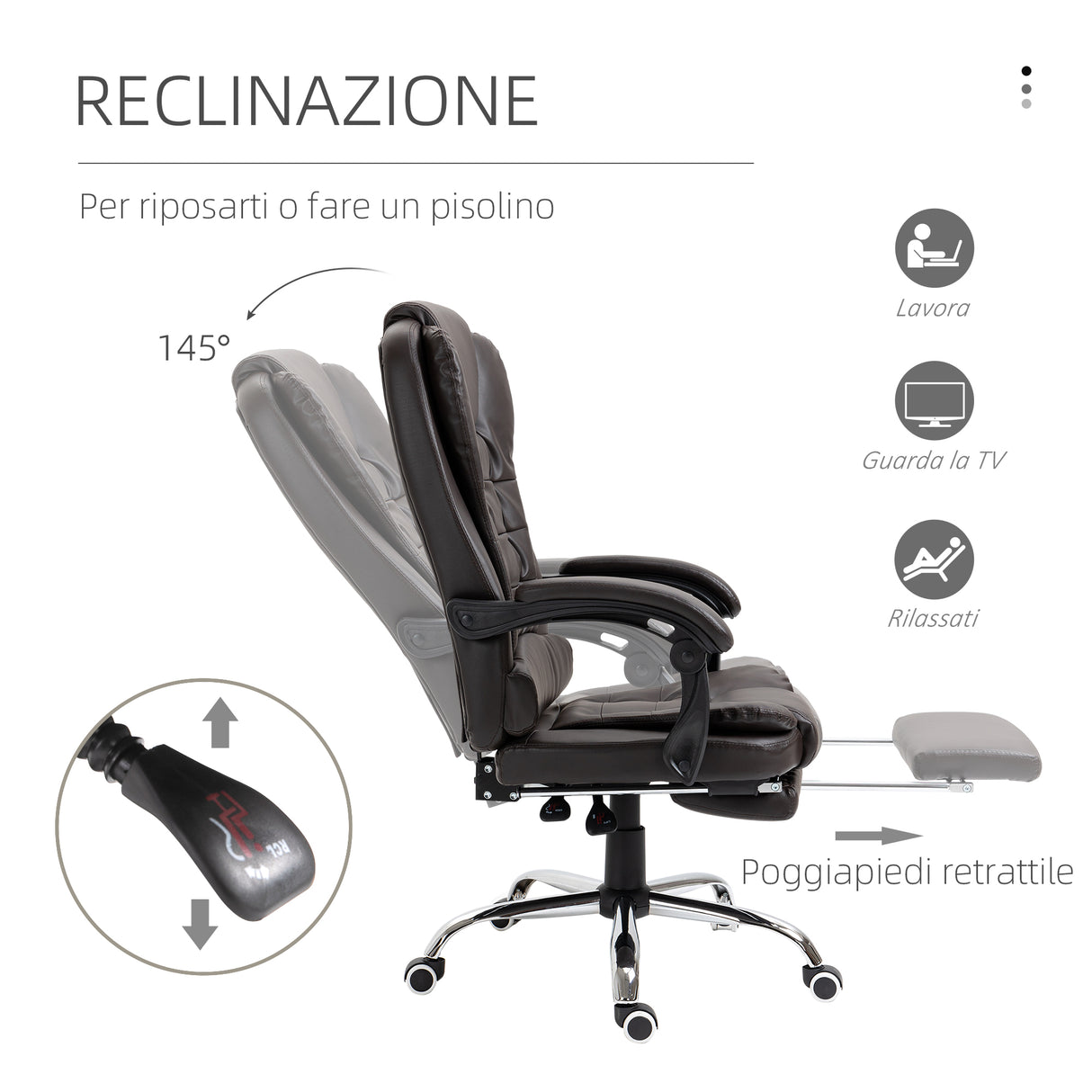 easycomfort easycomfort poltrona da ufficio reclinabile in stile presidenziale con poggiapiedi 64 5x69x109 117 cm color caffe