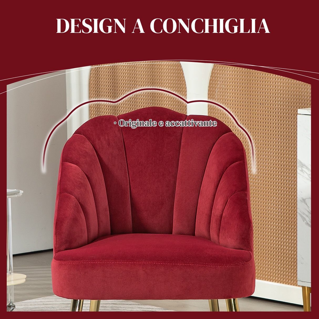 easycomfort easycomfort poltrona in velluto a conchiglia stile art deco per camera e soggiorno acciaio 63x65x84 cm rosso
