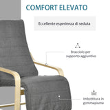 easycomfort easycomfort poltrona relax con poggiapiedi a 5 livelli e poggiatesta in legno di betulla e tessuto grigio