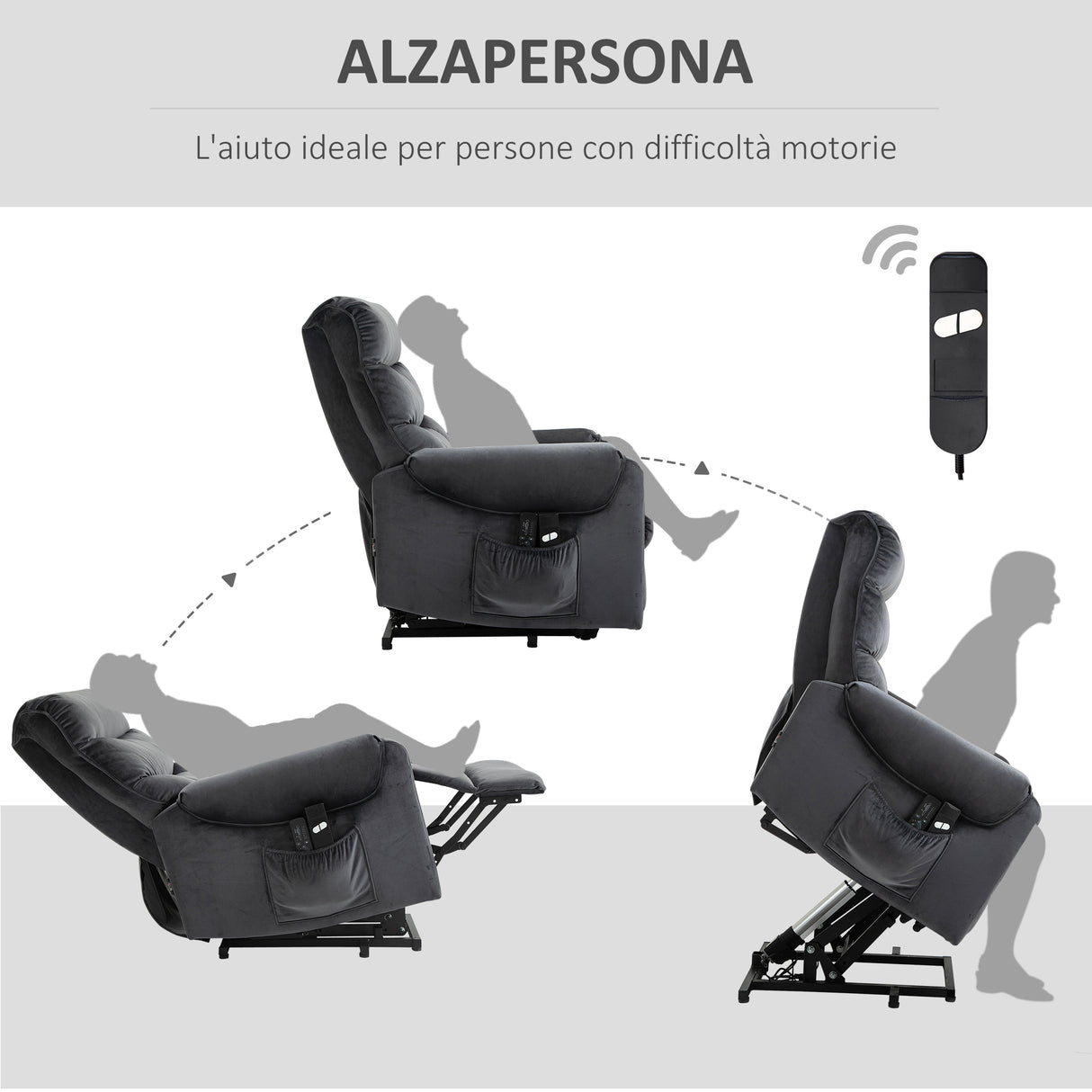 easycomfort easycomfort poltrona relax reclinabile a 135 massaggiante e alzapersona con telecomando 79x97x103cm grigio