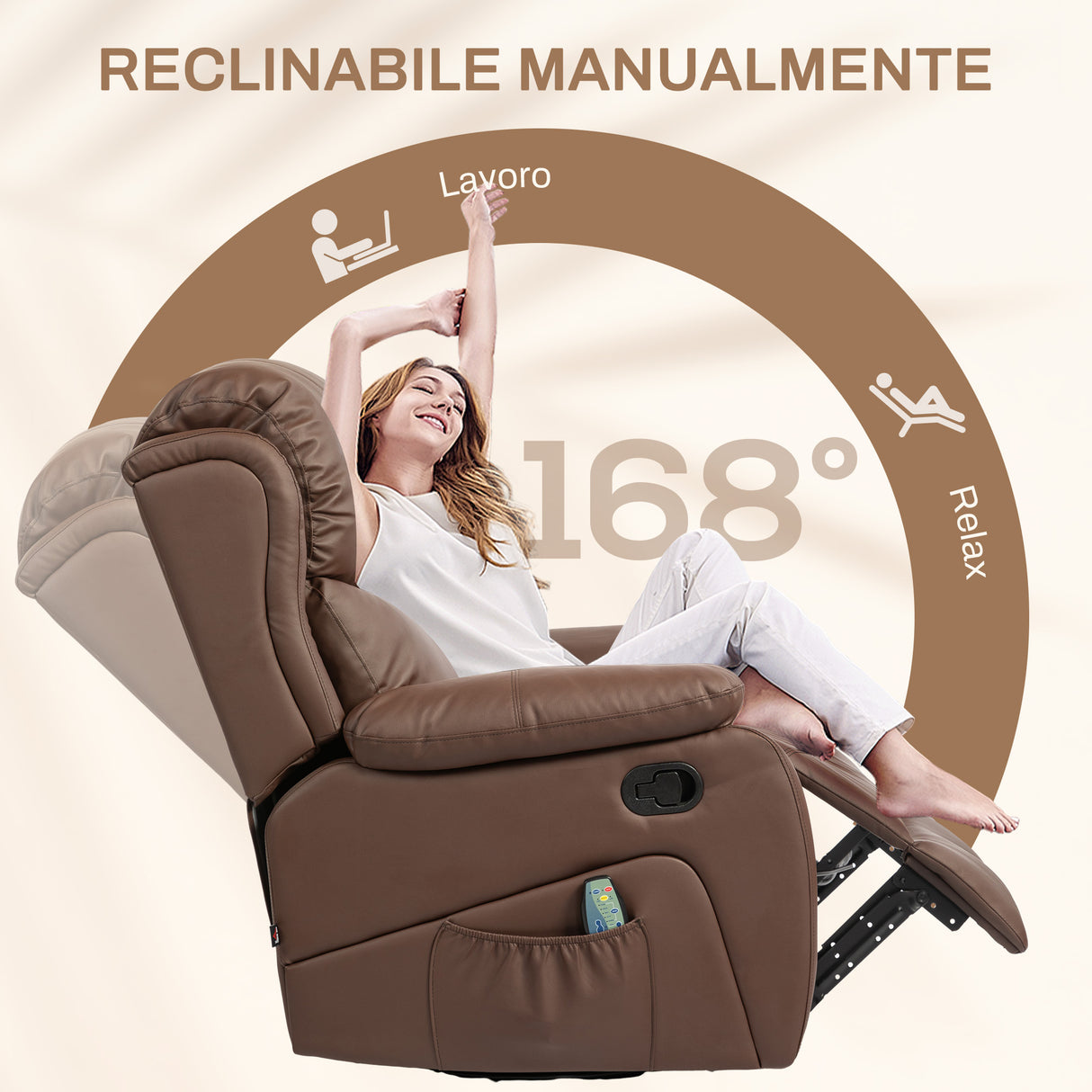 easycomfort easycomfort poltrona relax reclinabile con 8 punti massaggianti riscaldanti e poggiapiedi 97x92x104 cm marrone