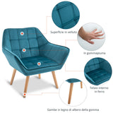 easycomfort easycomfort poltroncina da camera design scandinavo poltrona in velluto e legno color petrolio per soggiorno o ufficio 67x61 5x71cm ean 8055776913292