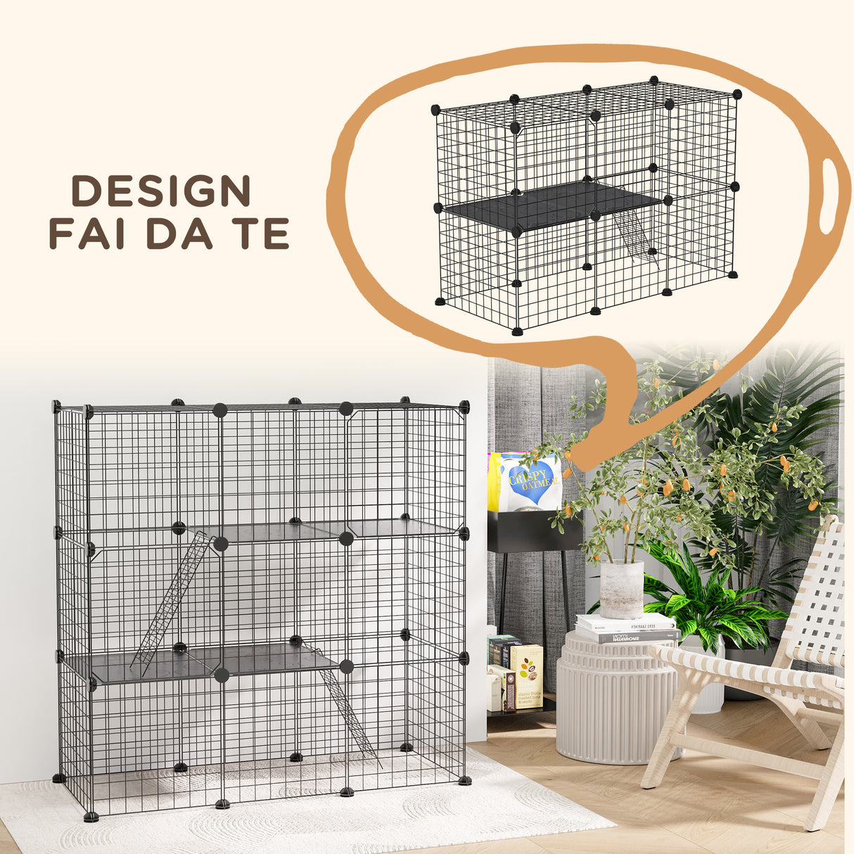 easycomfort easycomfort recinto per animali modulabile con 31 pannelli 2 porte e 2 rampe in acciaio e pp 105x45x105 cm nero