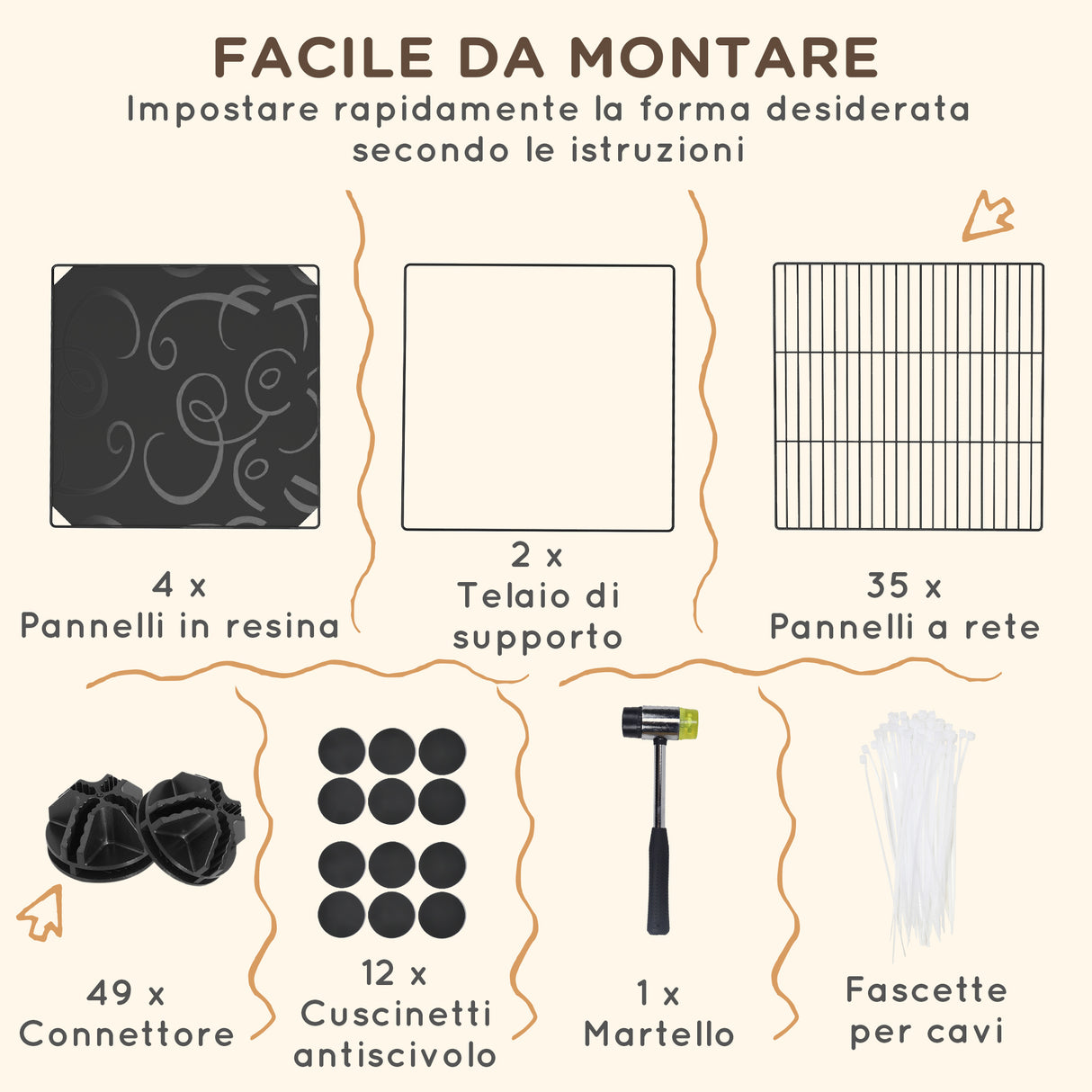 easycomfort easycomfort recinto per animali modulabile e multilivello con 39 pannelli in acciaio e pp 140x70x105 cm nero