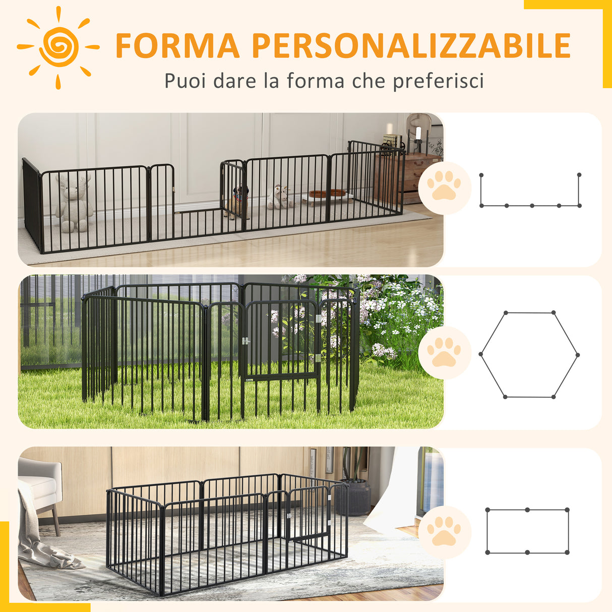 easycomfort easycomfort recinto per cani a 6 pannelli modulabili da interno ed esterno in acciaio 164x83x60 cm nero