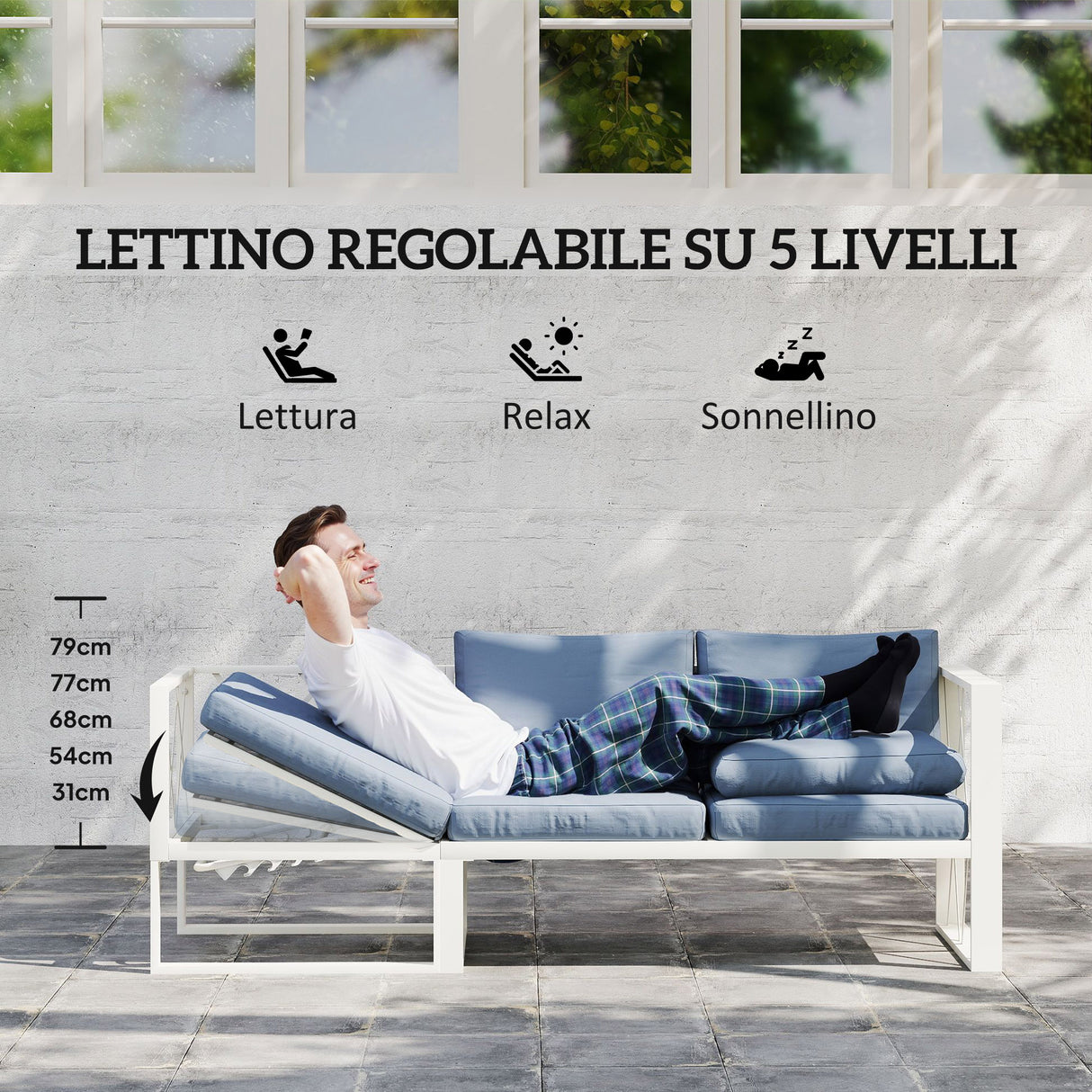 easycomfort easycomfort salotto da giardino angolare con poltrona reclinabile 2 divanetti con cuscini e tavolino grigio