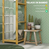 easycomfort easycomfort scaffale da bagno con specchio e 6 ripiani a doghe in bambu 35x35x168cm colore legno