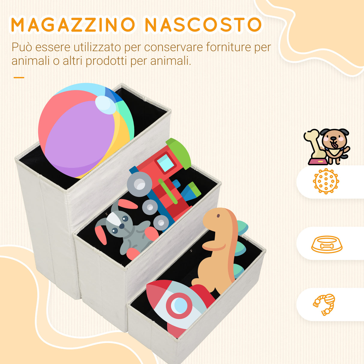 easycomfort easycomfort scaletta per cani a 3 gradini con vano contenitore pieghevole e lavabile 40x54x48 cm bianco