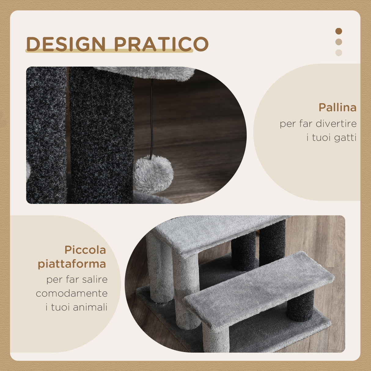 easycomfort easycomfort scaletta per gatti a 3 gradini con rivestimento in flanella e pallina 45x40x48cm grigio