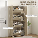easycomfort easycomfort scarpiera con specchio per 16 paia di scarpe 4 cassetti a ribalta e 2 armadietti 82x30x168cm rovere