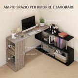 easycomfort easycomfort scrivania angolare salvaspazio con ripiano a s in legno 140x120x78 cm grigio effetto legno