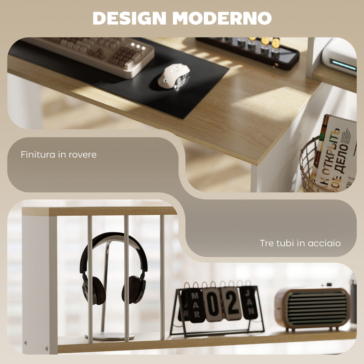 easycomfort easycomfort scrivania moderna per pc con libreria scaffale e porta cpu 113x45x138 5 cm rovere