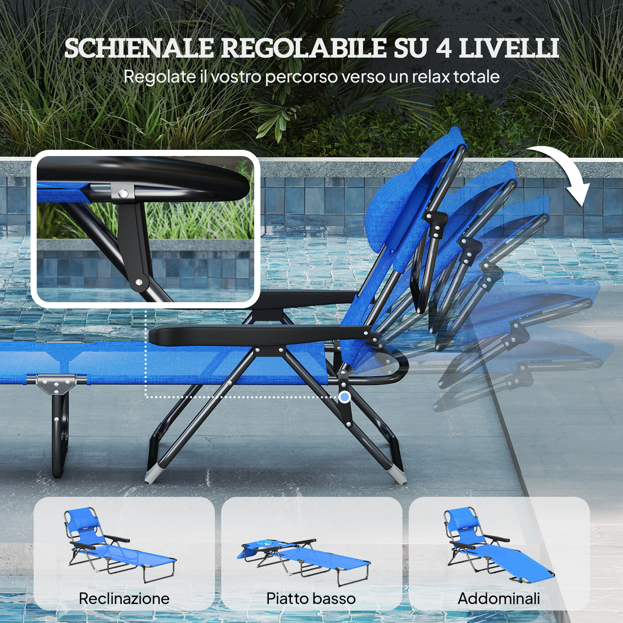 easycomfort easycomfort sdraio da giardino pieghevole con schienale regolabile cuscino e foro per viso blu scuro
