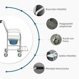 easycomfort easycomfort sedia comoda con ruote per anziani 3 in 1 sedia per wc in alluminio con secchio rimovibile bianco