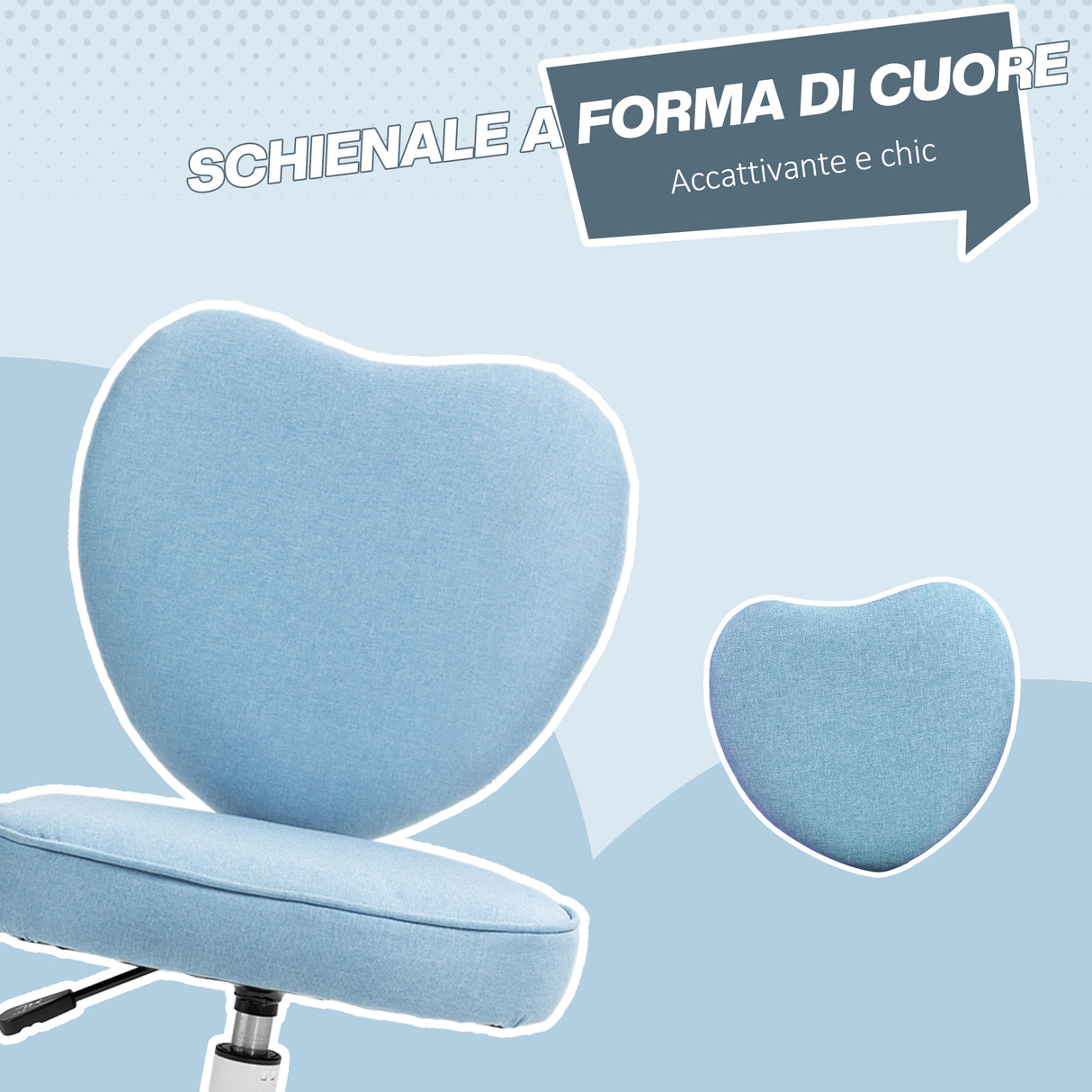 easycomfort easycomfort sedia per scrivania a cuore con 5 rotelle e altezza regolabile in tessuto 40x50x79 89cm azzurro