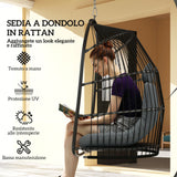 easycomfort easycomfort sedia sospesa a dondolo pieghevole da interno ed esterno con cuscino e poggiatesta grigio scuro