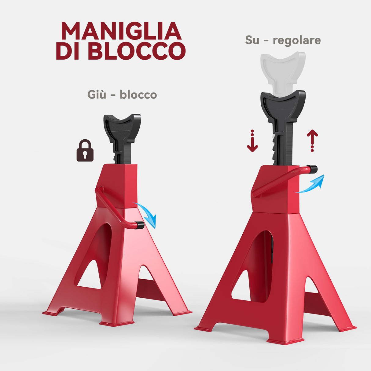 easycomfort easycomfort set 2 cavalletti auto da 3 tonnellate regolabili da 29 42 5 cm acciaio al carbonio e ghisa rosso