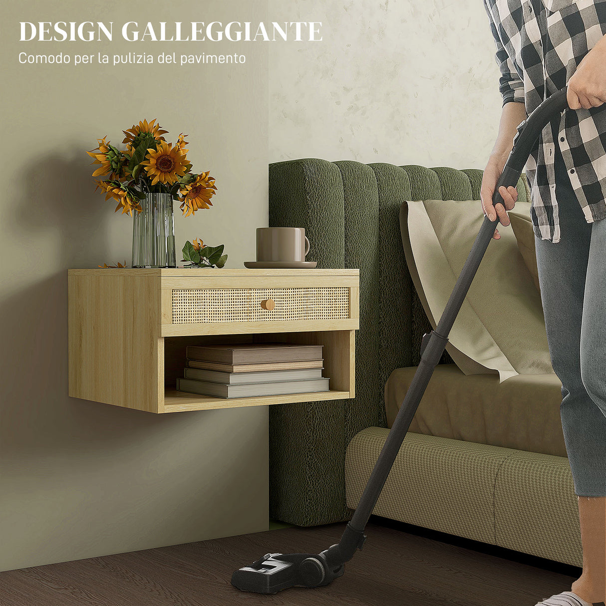 easycomfort easycomfort set 2 comodini con cassetto e ripiani aperti in stile boho in truciolato e rattan 40x34x23 cm