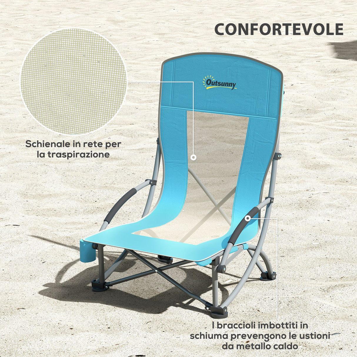 easycomfort easycomfort set 2 sedie da spiaggia pieghevoli con braccioli con portabicchieri e borsa di trasporto blu