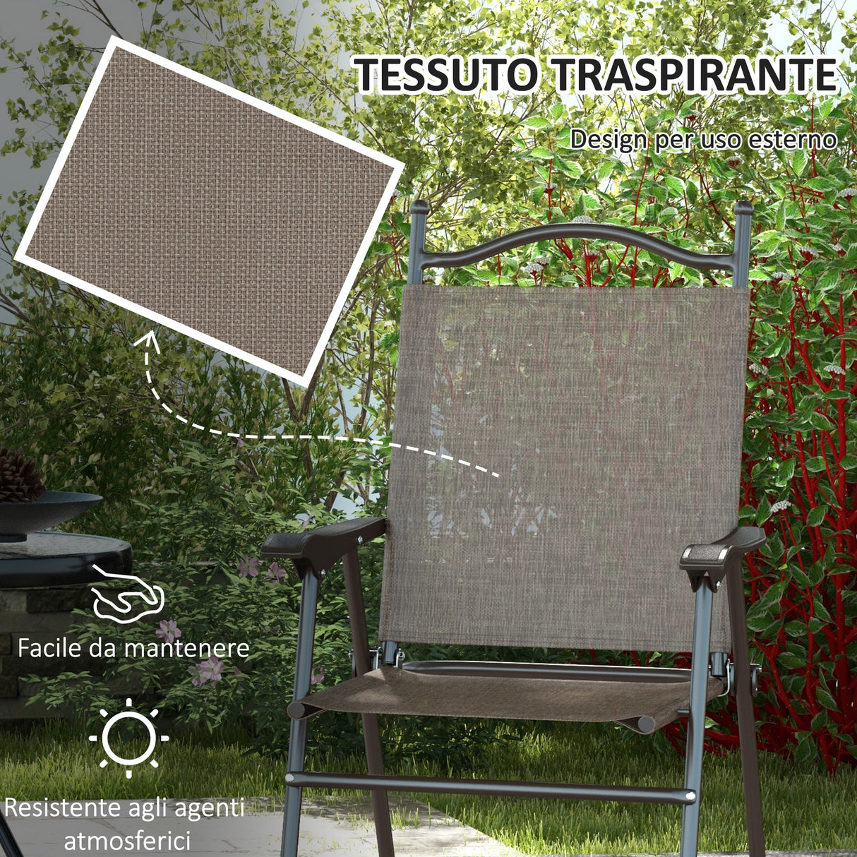 easycomfort easycomfort set 2 sedie pieghevoli da giardino con braccioli e seduta in tessuto traspirante marrone