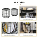 easycomfort easycomfort set 2 tavolini da salotto impilabili rotondi in acciaio con vano contenitore nero