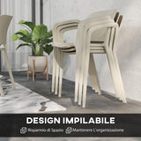 easycomfort easycomfort set 4 sedie da giardino impilabili in pp dal design moderno con braccioli 60x56x75 cm bianco