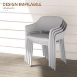 easycomfort easycomfort set 4 sedie da giardino in plastica impilabili con braccioli e schienale alto in pp grigio
