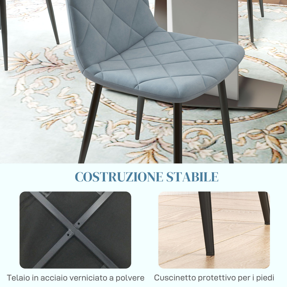 easycomfort easycomfort set 4 sedie per cucina imbottite in tessuto effetto velluto e acciaio 45x54x87 cm azzurro