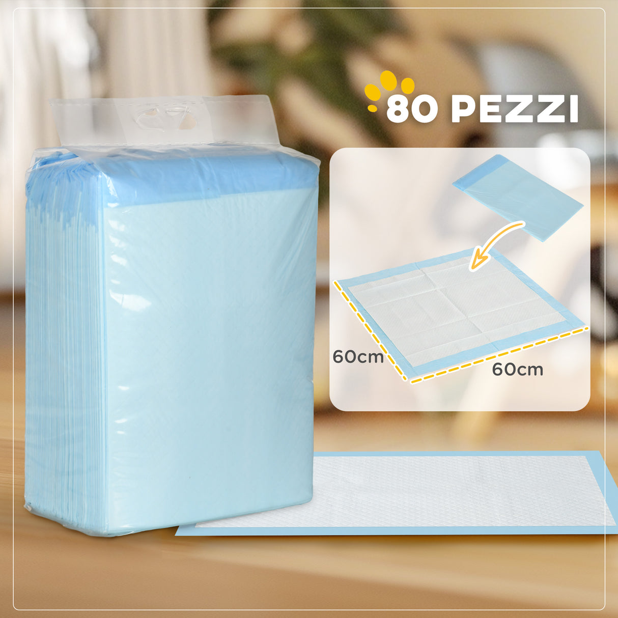 easycomfort easycomfort set 80 tappetini igienici per cani a 6 strati in tessuto non tessuto carta e pe 60x60 cm blu e bianco