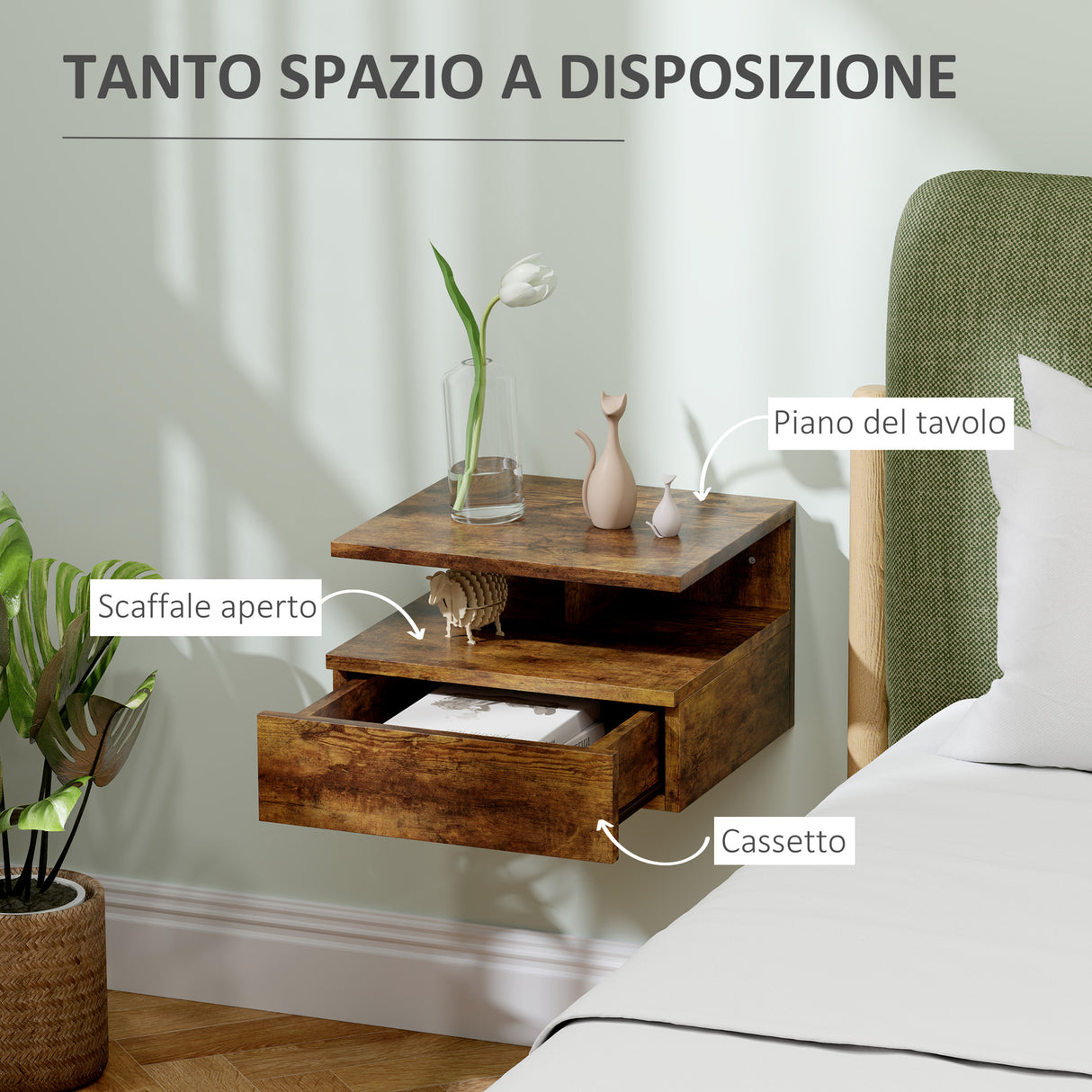 easycomfort easycomfort set da 2 comodini sospesi per camera da letto con cassetto e mensola in legno 35x32x22 5cm marrone