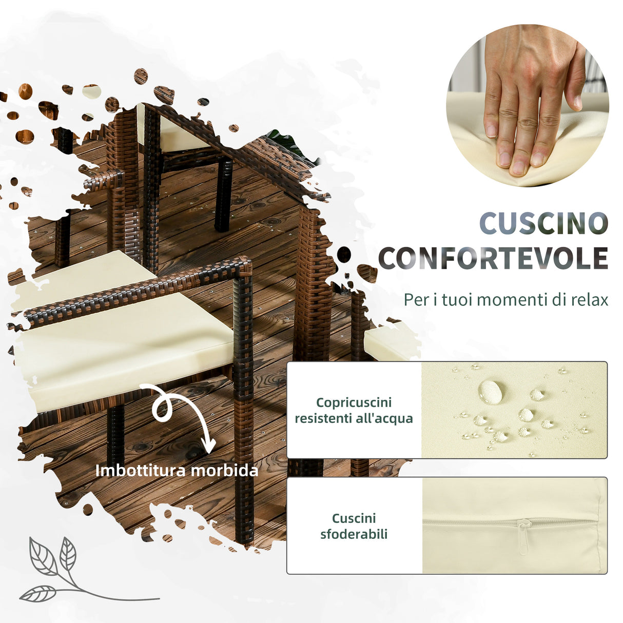 easycomfort easycomfort set da esterni in rattan pe con tavolo e 4 sedie con cuscini marrone