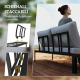 easycomfort easycomfort set da giardino 4 pezzi con 2 divanetti 2 posti e 2 tavolini in metallo e legno composito grigio nero e teak