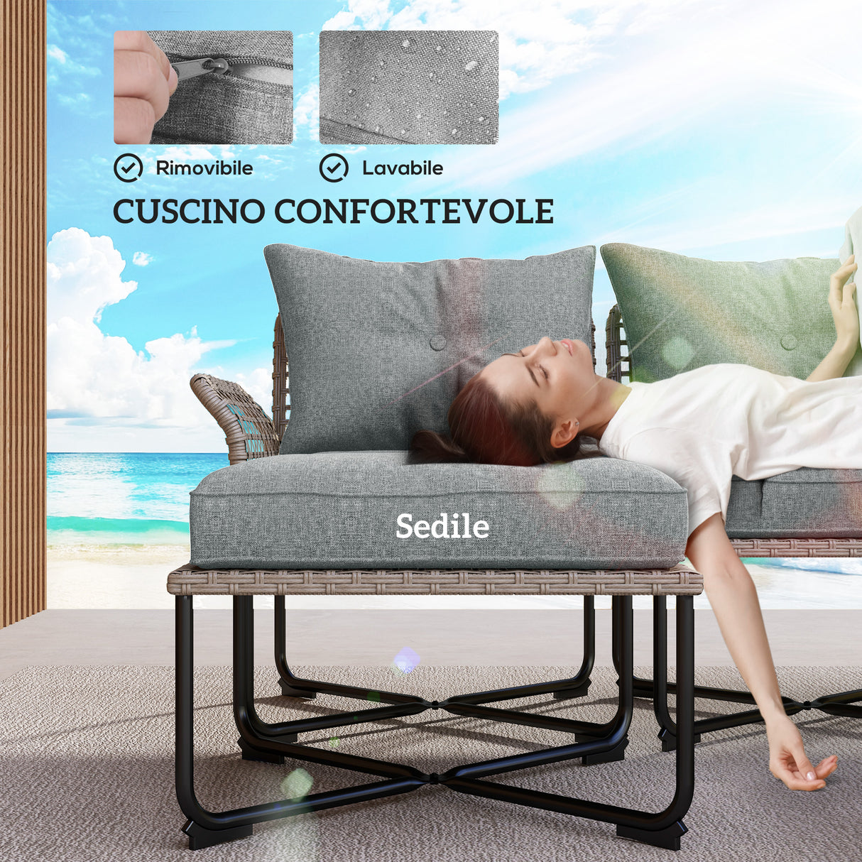 easycomfort easycomfort set da giardino 5 pezzi in rattan con 2 sedie laterali sedia centrale e 2 sgabellitavolini da caffe