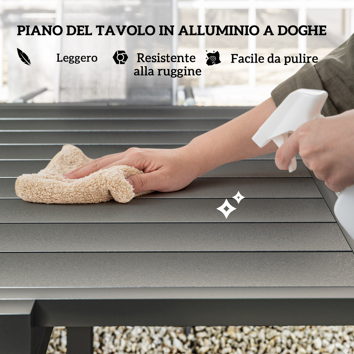 easycomfort easycomfort set da giardino 7 pezzi con 6 sedie pieghevoli e tavolo allungabile in acciaio alluminio e rete grigio e nero