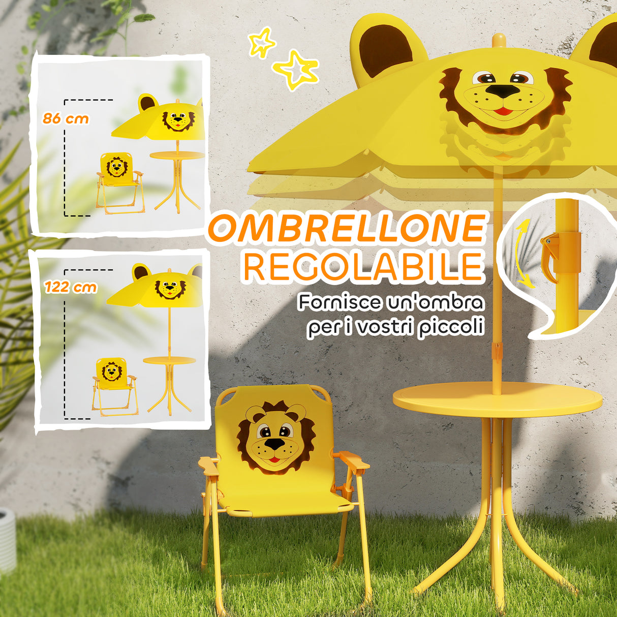 easycomfort easycomfort set da giardino per bambini 2 5 anni con tavolino rotondo 2 sedie pieghevoli e un ombrellone giallo
