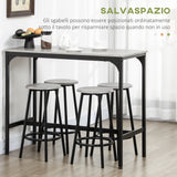 easycomfort easycomfort set da pranzo 5 pezzi con bancone da bar 110x50x89 5 cm e sgabelli 30x60 5 cm in legno e metallo grigio e nero
