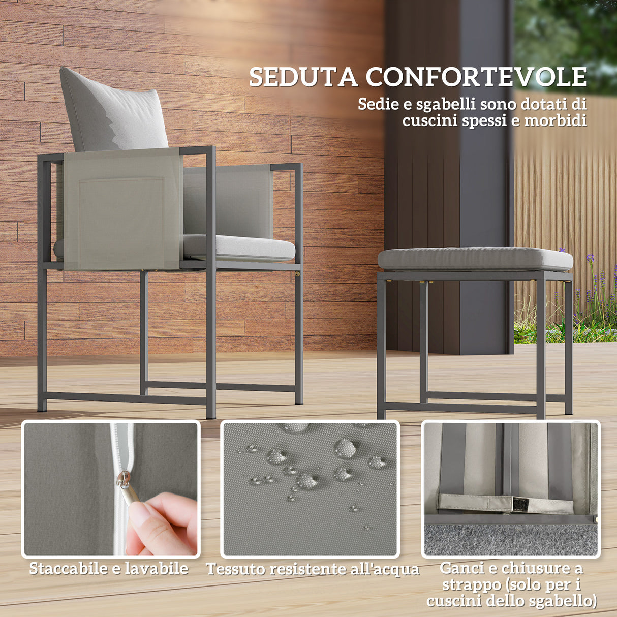 easycomfort easycomfort set mobili da giardino con tavolo da pranzo 4 sedie da esterno e 4 sgabelli poggiapiedi grigio