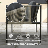 easycomfort easycomfort set salotto da giardino in rattan con 2 poltrone divanetto 2 posti e tavolino da caffe in vetro grigio