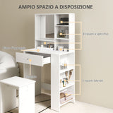 easycomfort easycomfort set toeletta da trucco con tavolino e sgabello specchio e ripiani in legno bianco