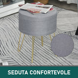 easycomfort easycomfort sgabello rotondo con vano contenitore in tessuto grigio e oro 36x36x45cm