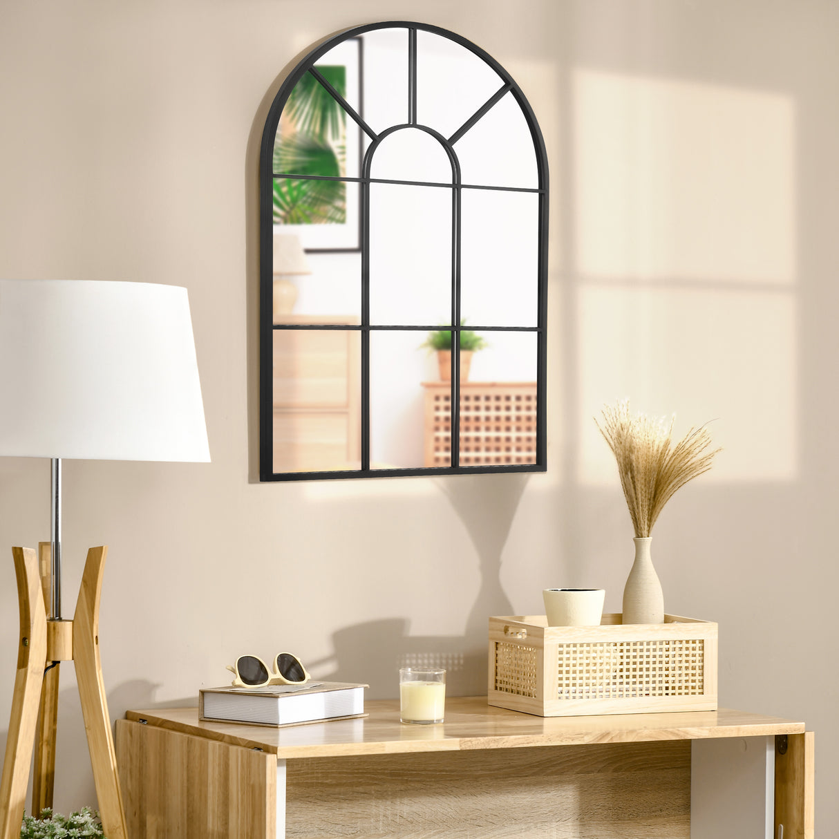 easycomfort easycomfort specchio moderno a parete e a forma di arco 91x60 cm per camera da letto e soggiorno in metallo nero e vetro