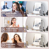 easycomfort easycomfort specchio trucco con luci regolabili a 3 colori presa usb e specchietto ingranditore 10x 31x41 5x3cm bianco