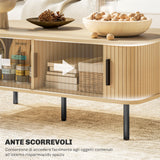 easycomfort easycomfort tavolino da caffe con 2 ripiani portaoggetti e ante scorrevoli in legno e acciaio 100x55x40 cm nero e rovere