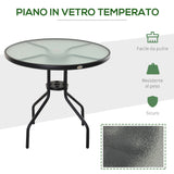 easycomfort easycomfort tavolino da giardino con piano in vetro temperato e foro per ombrellone acciaio 80 x 72 cm nero