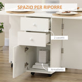 easycomfort easycomfort tavolo da cucina a ribalta con 2 cassetti e armadietto ad ante in truciolato 120x80x75 cm bianco
