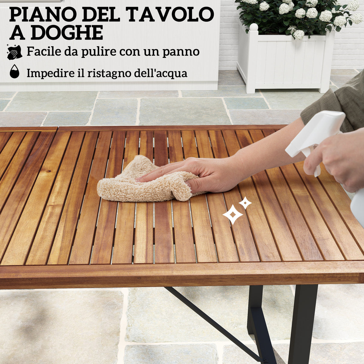 easycomfort easycomfort tavolo da giardino 160x90 cm in legno di acacia e acciaio con piano a doghe teak