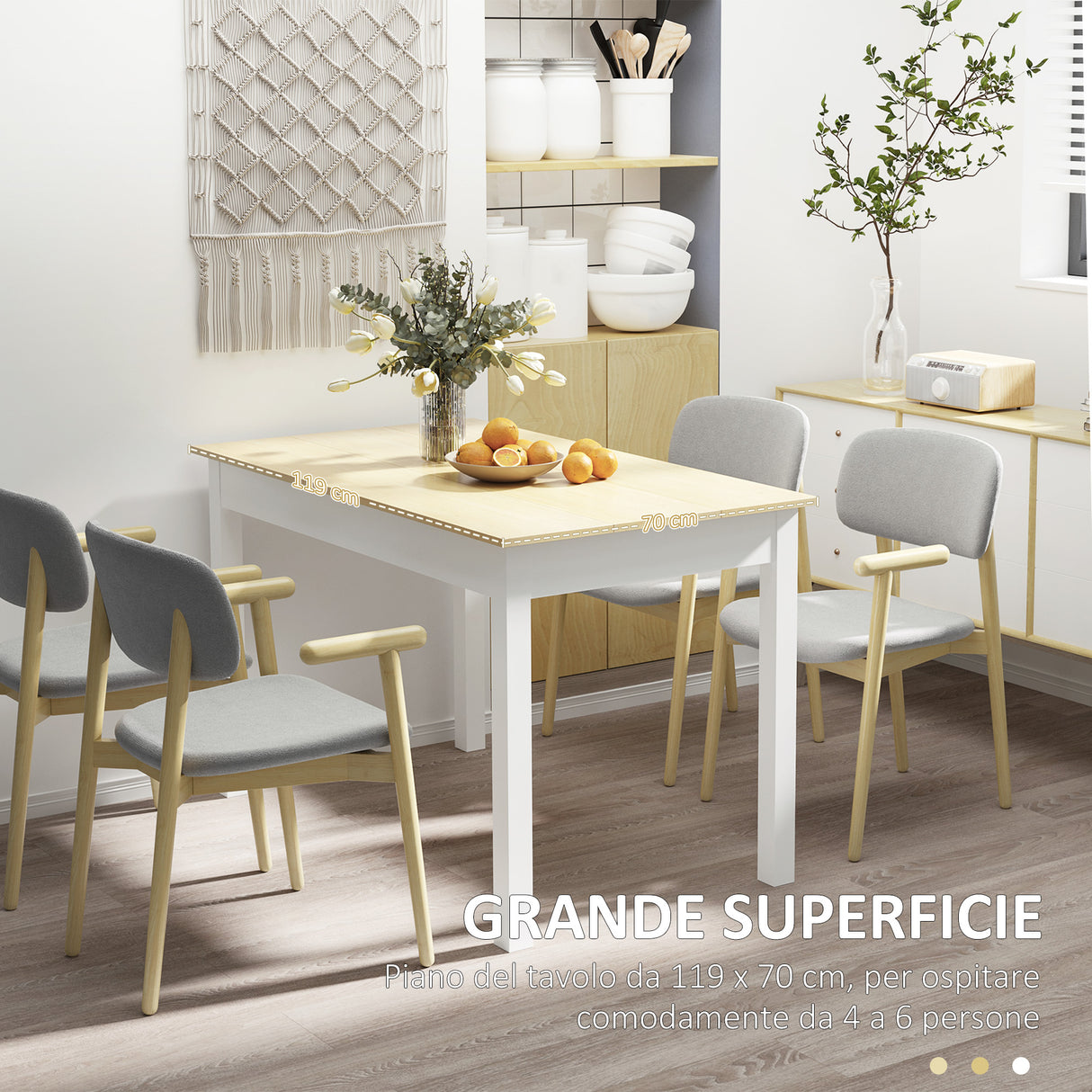 easycomfort easycomfort tavolo da pranzo 4 6 posti design moderno per cucina e soggiorno 119x70x75cm bianco e legno